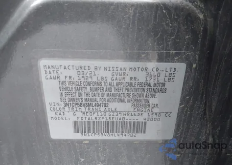 2021 Nissan Kicks S Xtronic Cvt from USA, damaged, VIN 3N1CP5BV8ML494702